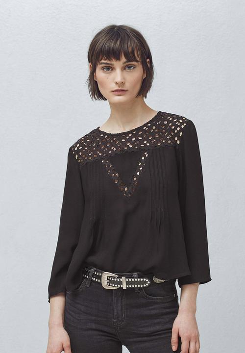 MANGO - Anglaise Detail Blouse Black