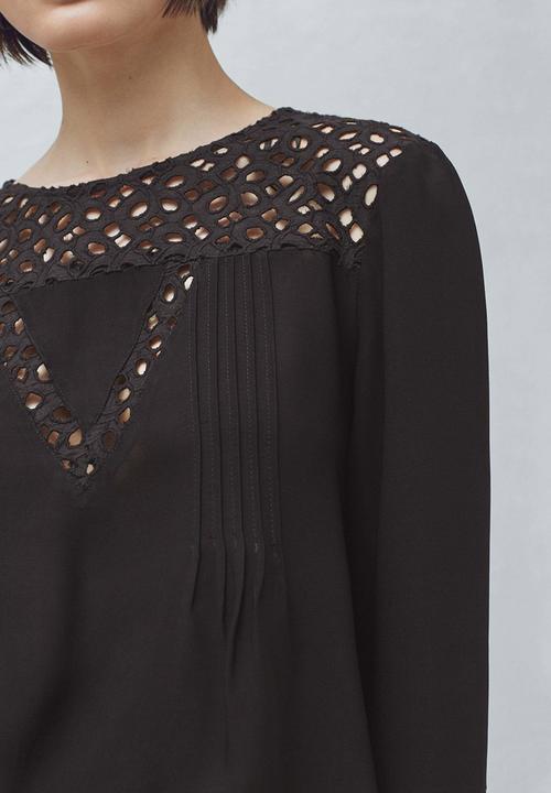 MANGO - Anglaise Detail Blouse Black