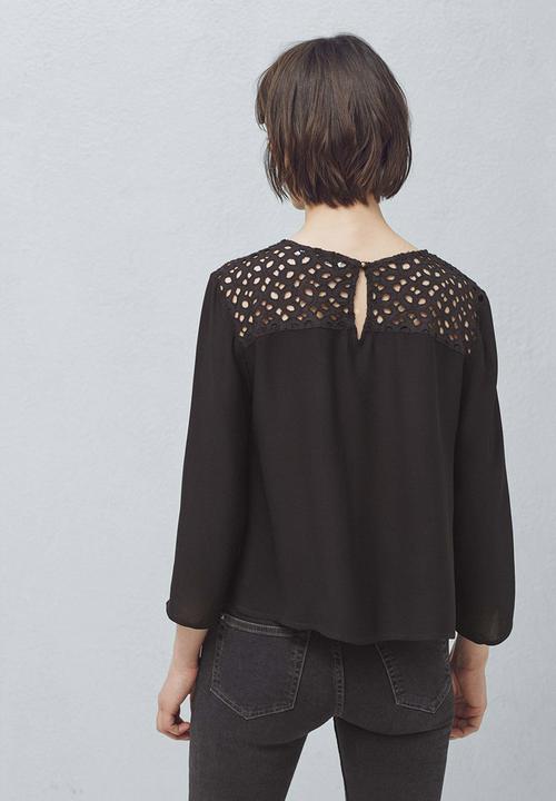 MANGO - Anglaise Detail Blouse Black