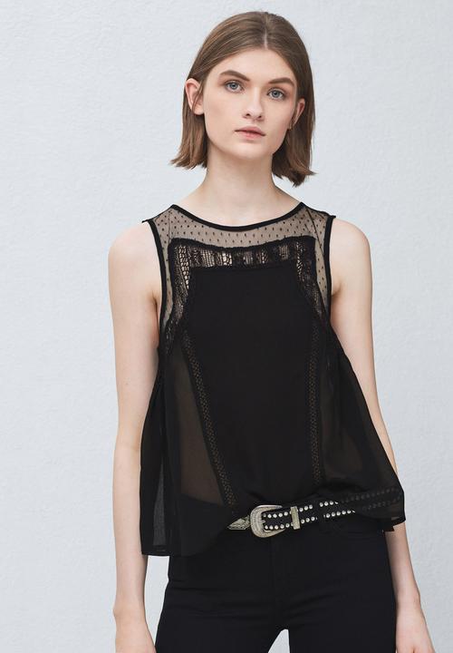 MANGO - Lace Panel Top Black