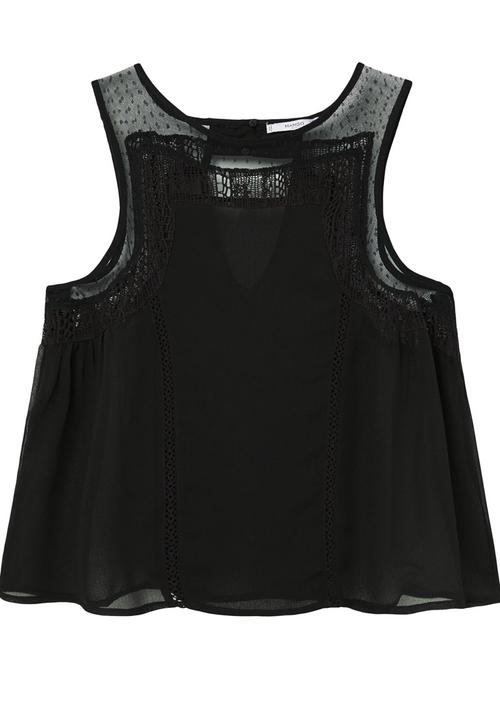 MANGO - Lace Panel Top Black