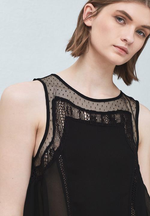MANGO - Lace Panel Top Black