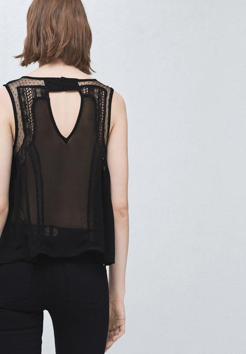MANGO - Lace Panel Top Black