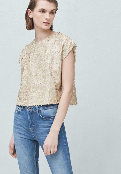 MANGO - Sequined Boxy Tee Gold