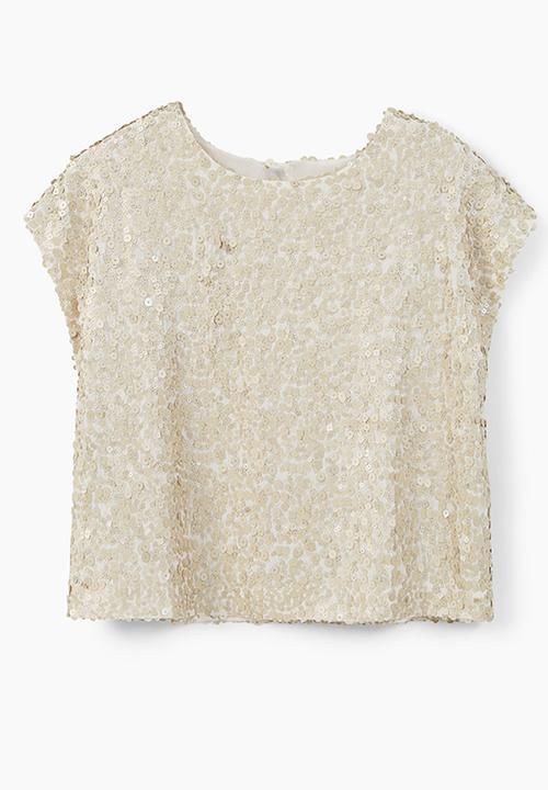 MANGO - Sequined Boxy Tee Gold