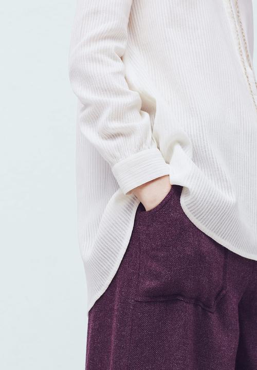 MANGO - Self Stripe Blouse Off White
