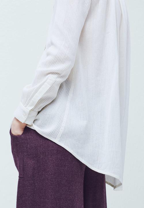 MANGO - Self Stripe Blouse Off White