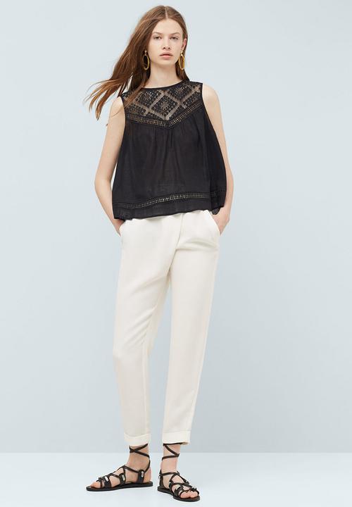 MANGO - Back-slit Openwork Top Black