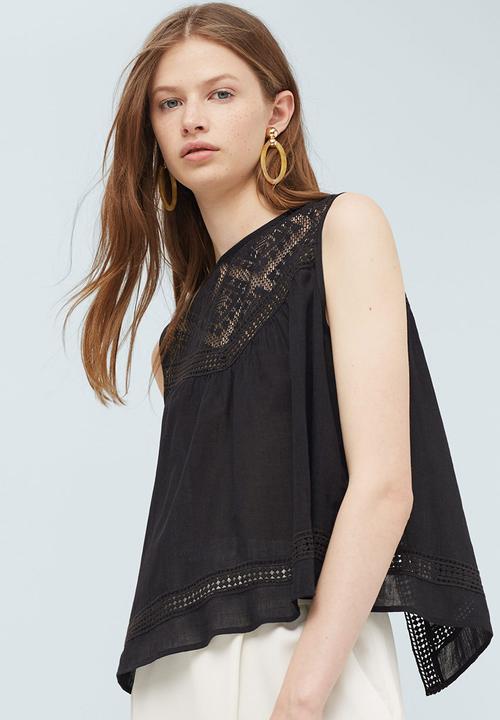 MANGO - Back-slit Openwork Top Black