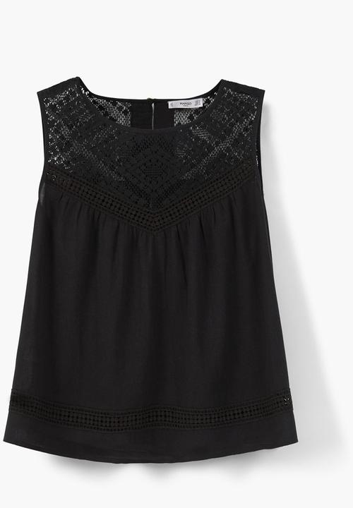 MANGO - Back-slit Openwork Top Black