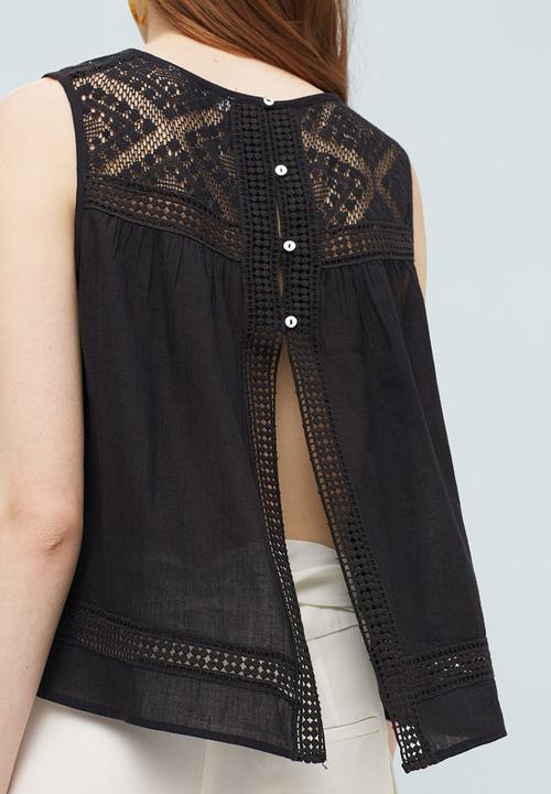 MANGO - Back-slit Openwork Top Black