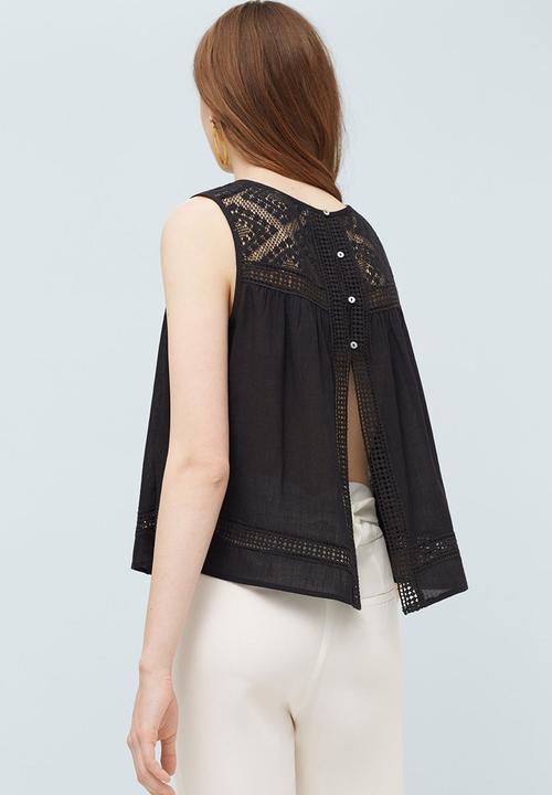 MANGO - Back-slit Openwork Top Black