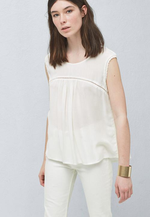 MANGO - Lace Inset Panel Top White