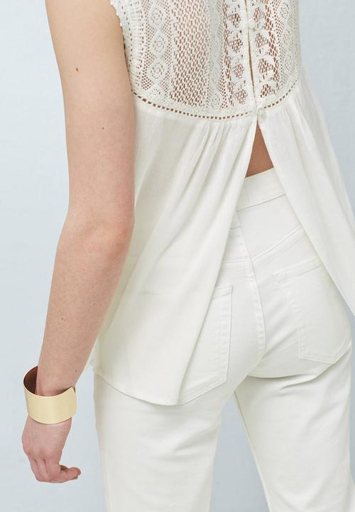 MANGO - Lace Inset Panel Top White