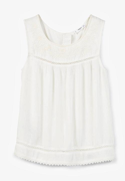MANGO - Trim Embroidery Top White
