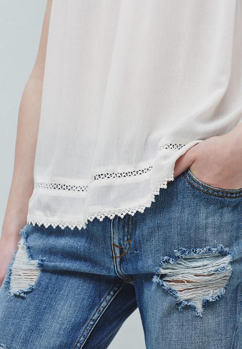 MANGO - Trim Embroidery Top White