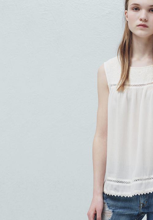 MANGO - Trim Embroidery Top White