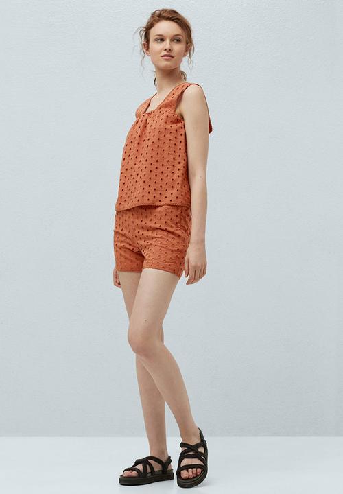 MANGO - Embroidered Top Orange