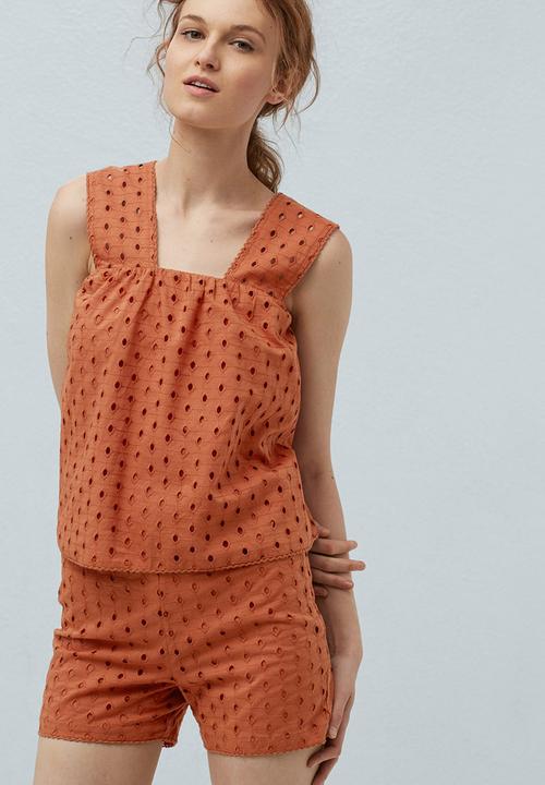 MANGO - Embroidered Top Orange