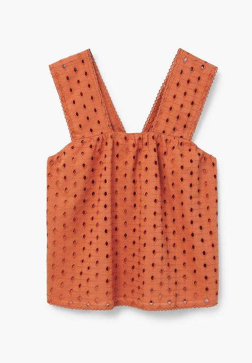 MANGO - Embroidered Top Orange