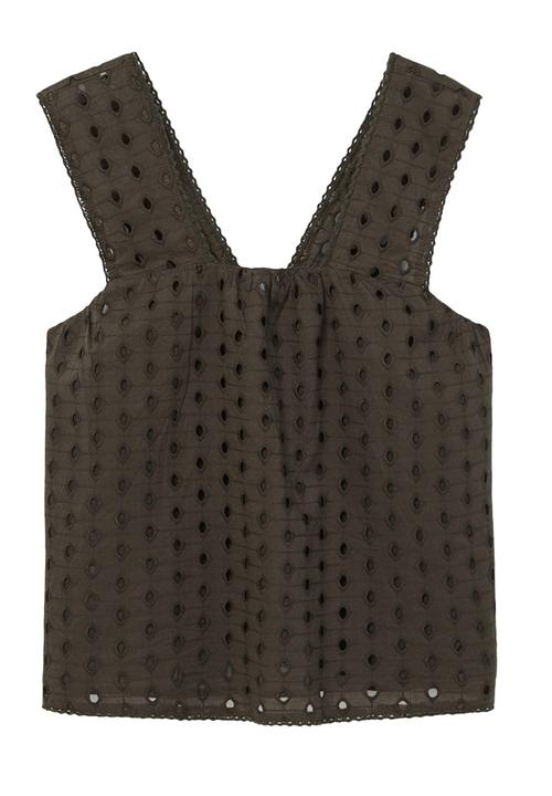 MANGO - Embroidered Top Khaki Green