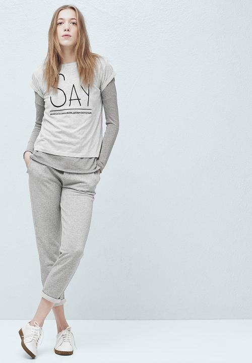 MANGO - Printed T-shirt Mid Grey