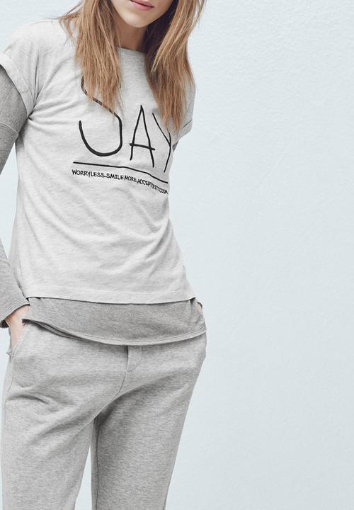 MANGO - Printed T-shirt Mid Grey
