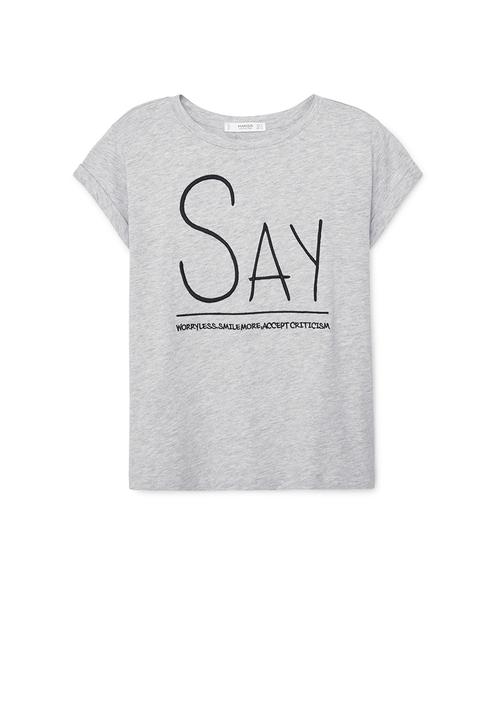 MANGO - Printed T-shirt Mid Grey