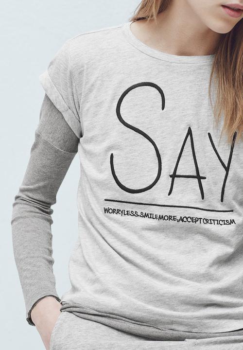 MANGO - Printed T-shirt Mid Grey