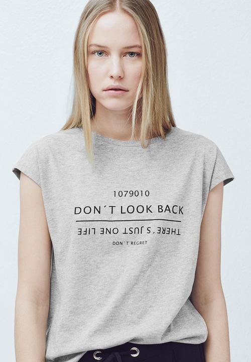 MANGO - Printed T-shirt Pale Grey