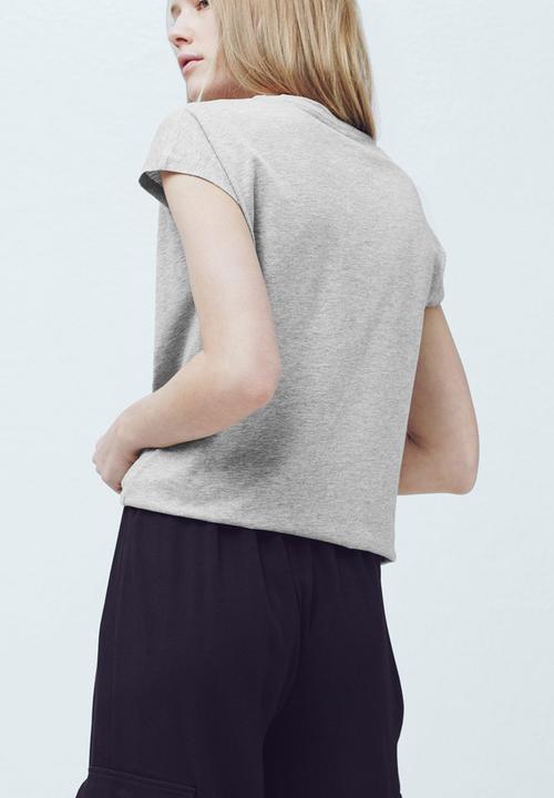 MANGO - Printed T-shirt Pale Grey