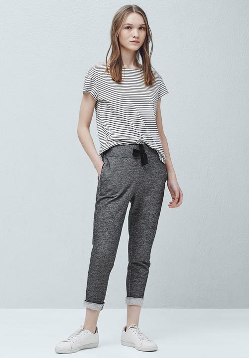 MANGO - Striped Cotton T-Shirt Black and White