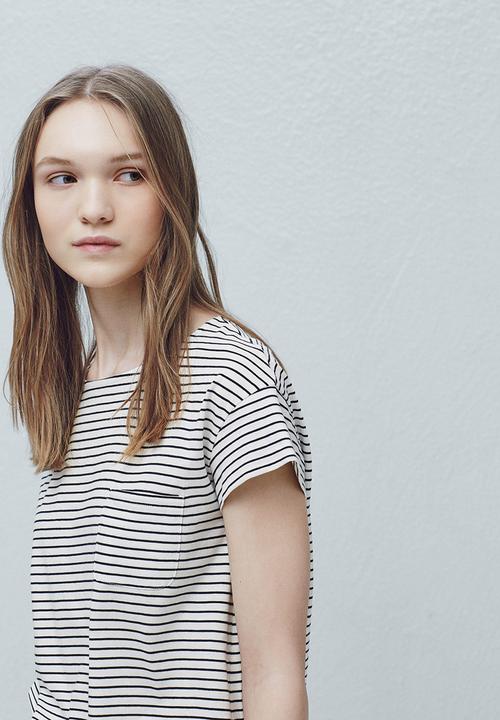 MANGO - Striped Cotton T-Shirt Black and White