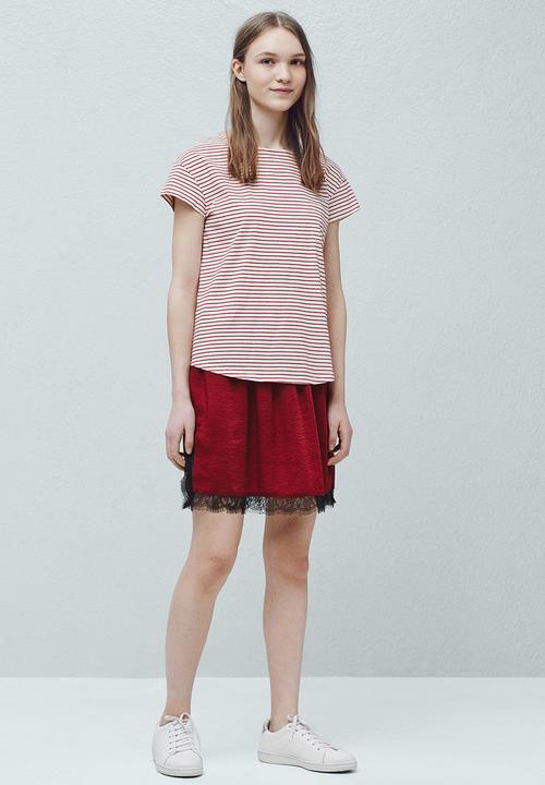 MANGO - Striped Cotton T-Shirt Red