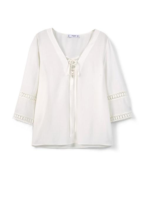 MANGO - Openwork Trim Blouse Off White