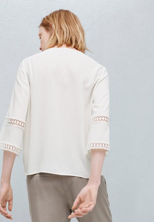 MANGO - Openwork Trim Blouse Off White