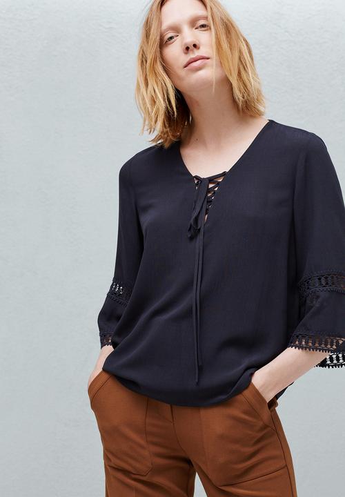 MANGO - Openwork Trim Blouse Navy