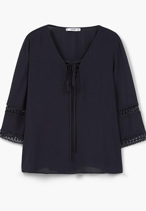 MANGO - Openwork Trim Blouse Navy