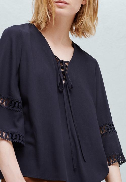 MANGO - Openwork Trim Blouse Navy
