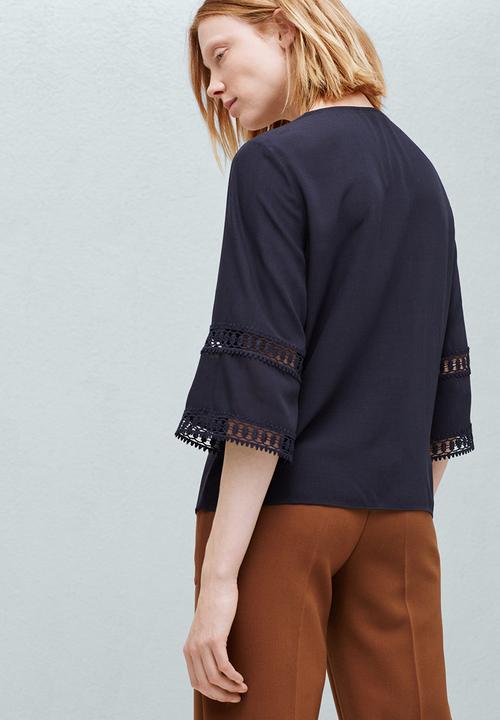 MANGO - Openwork Trim Blouse Navy