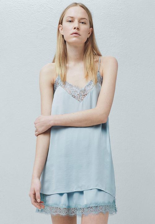 MANGO - Lace Trim Camisole Pale Blue