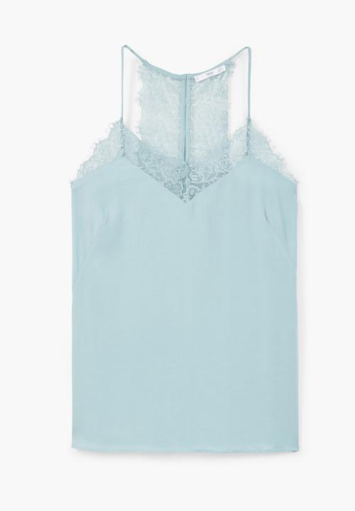 MANGO - Lace Trim Camisole Pale Blue