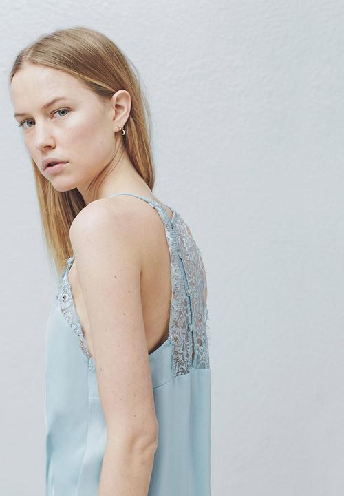 MANGO - Lace Trim Camisole Pale Blue