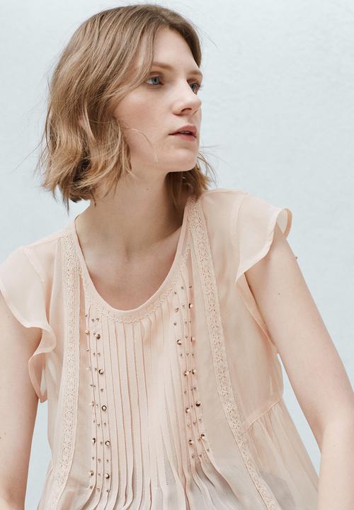 MANGO - Pleated Blouse Pale Pink