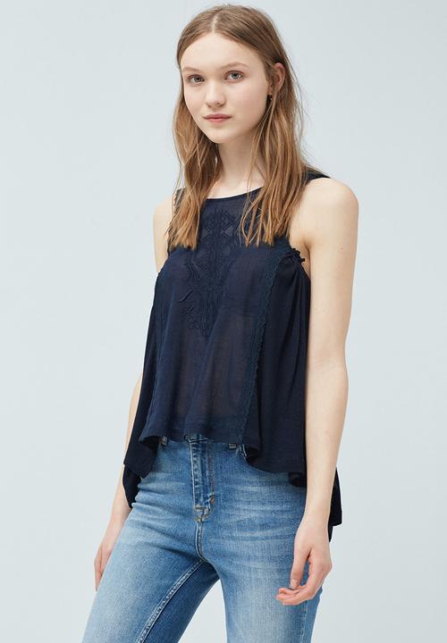 MANGO - Embroidered Panel Top Navy