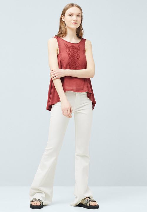 MANGO - Embroidered Panel Top Mid Brown
