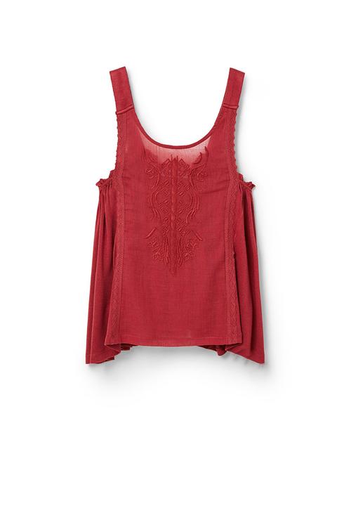 MANGO - Embroidered Panel Top Mid Brown