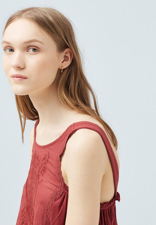 MANGO - Embroidered Panel Top Mid Brown