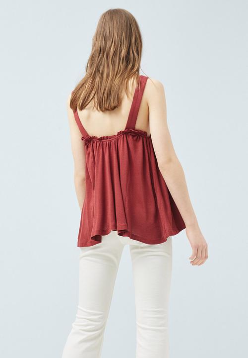 MANGO - Embroidered Panel Top Mid Brown