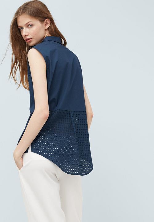 MANGO - Openwork Detailed Shirt Navy